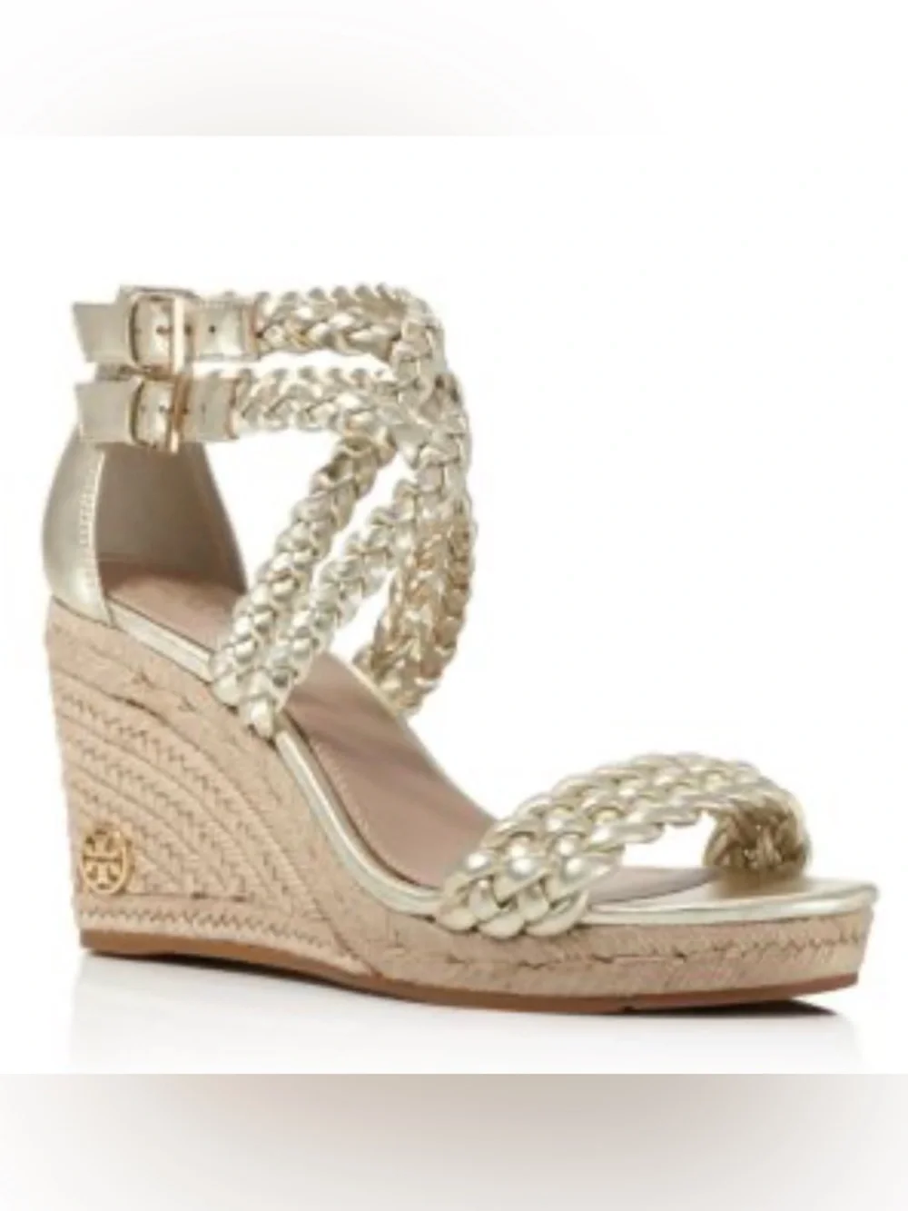 Tory Burch Metallic Gold Braided Espadrille Wedge Sandals, Sz 8.5, Like New